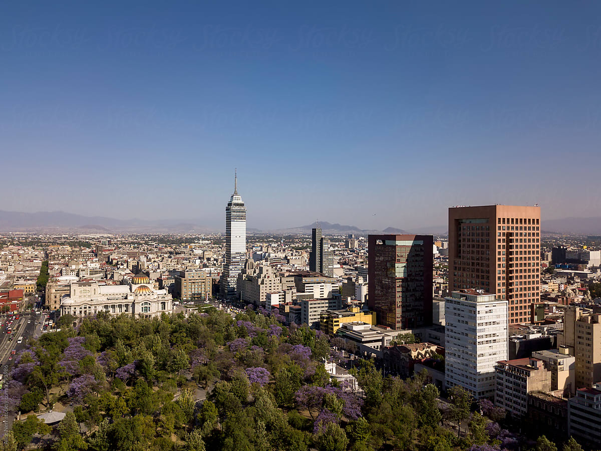Scenic aerial view to Mexico city downtown