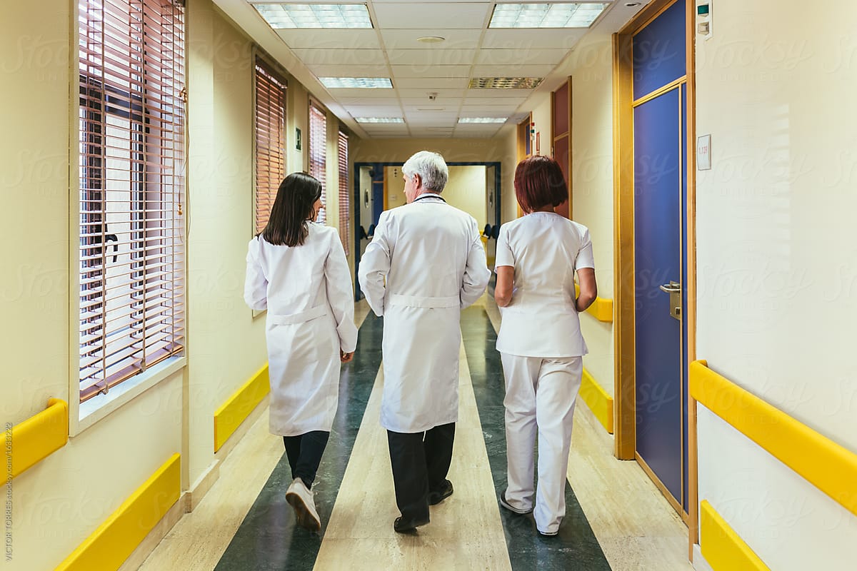 Medical team walking in the hospital corridor