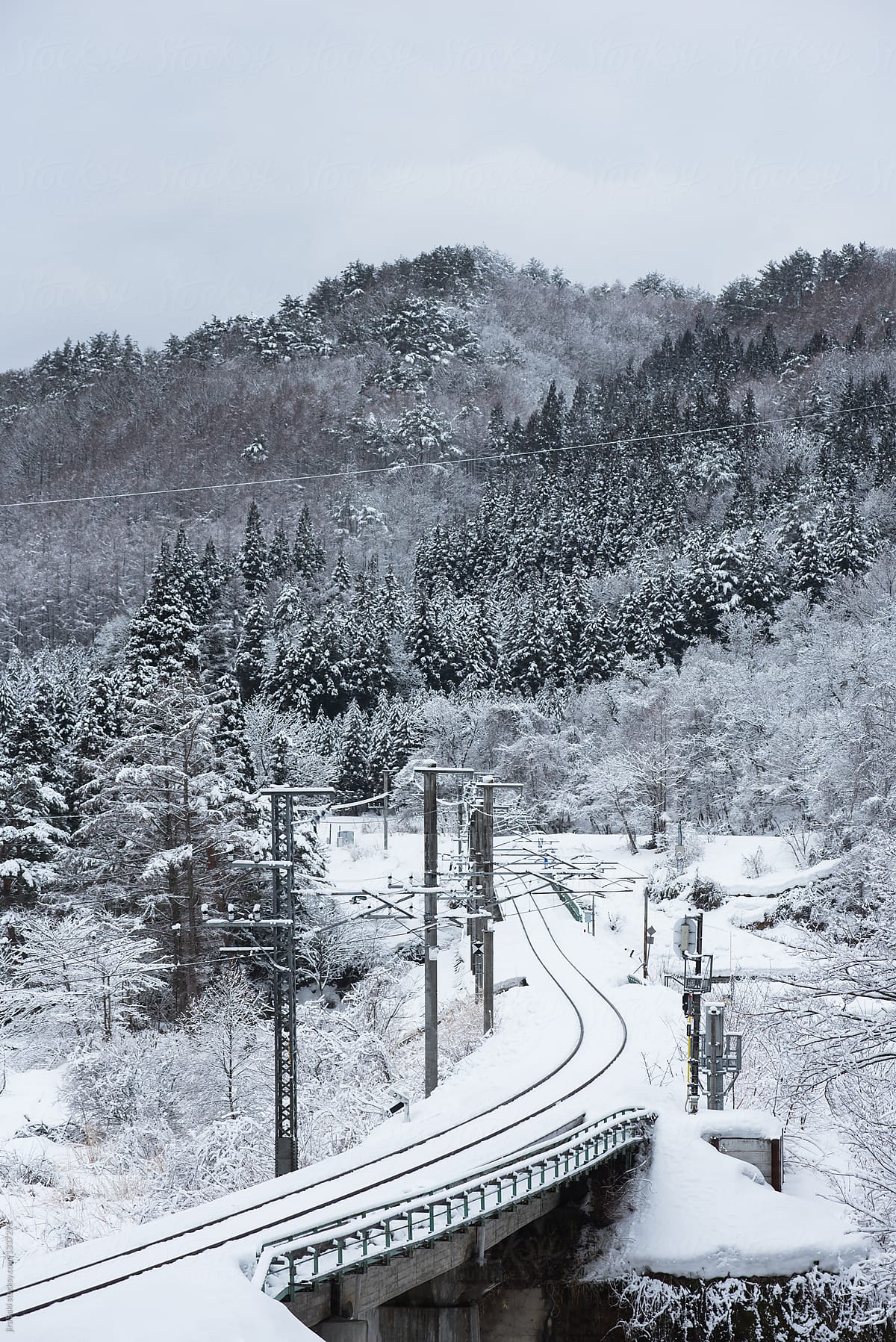 railroad covered in snow, Japan