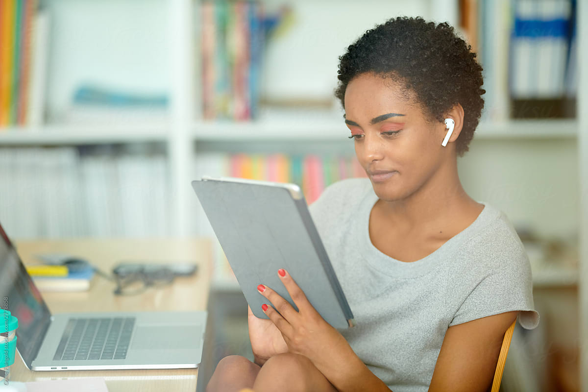 black Student using digital tablet