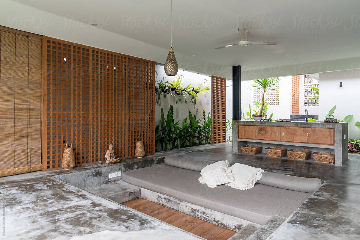 Modern Open Living Room Amd Kitchen In Luxury Villa Bali By