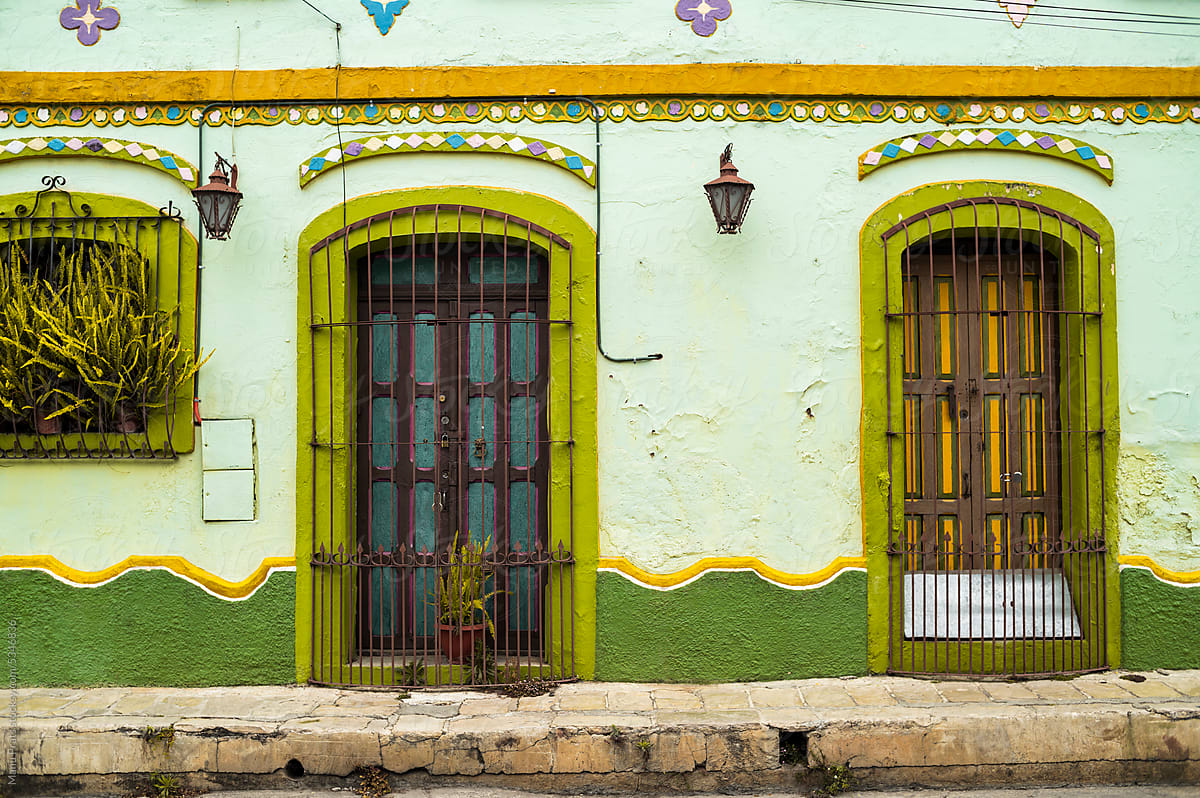 Colorful colonial facade in Mexico
