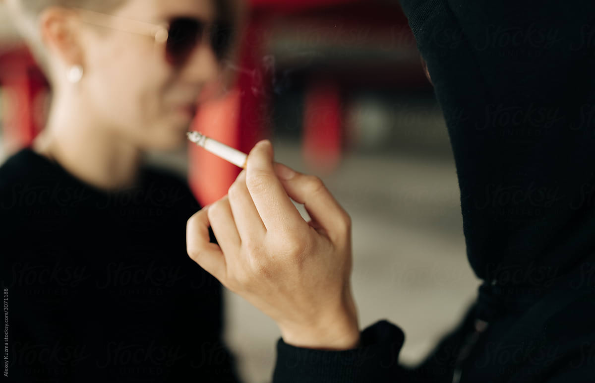 woman smoking ,selective focus