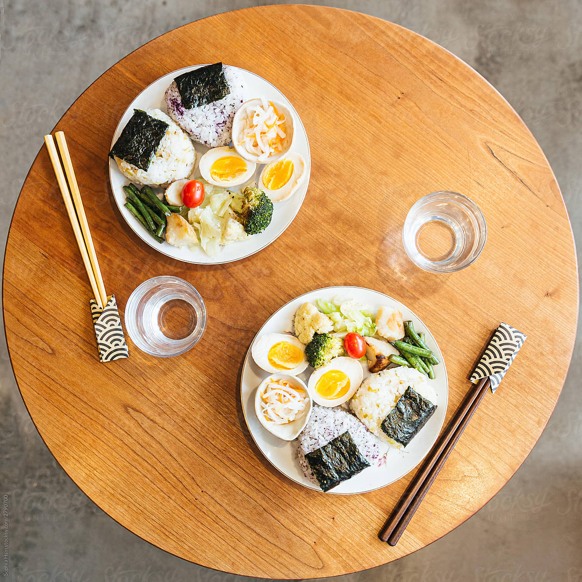 Homemade japanese lunch on wood table