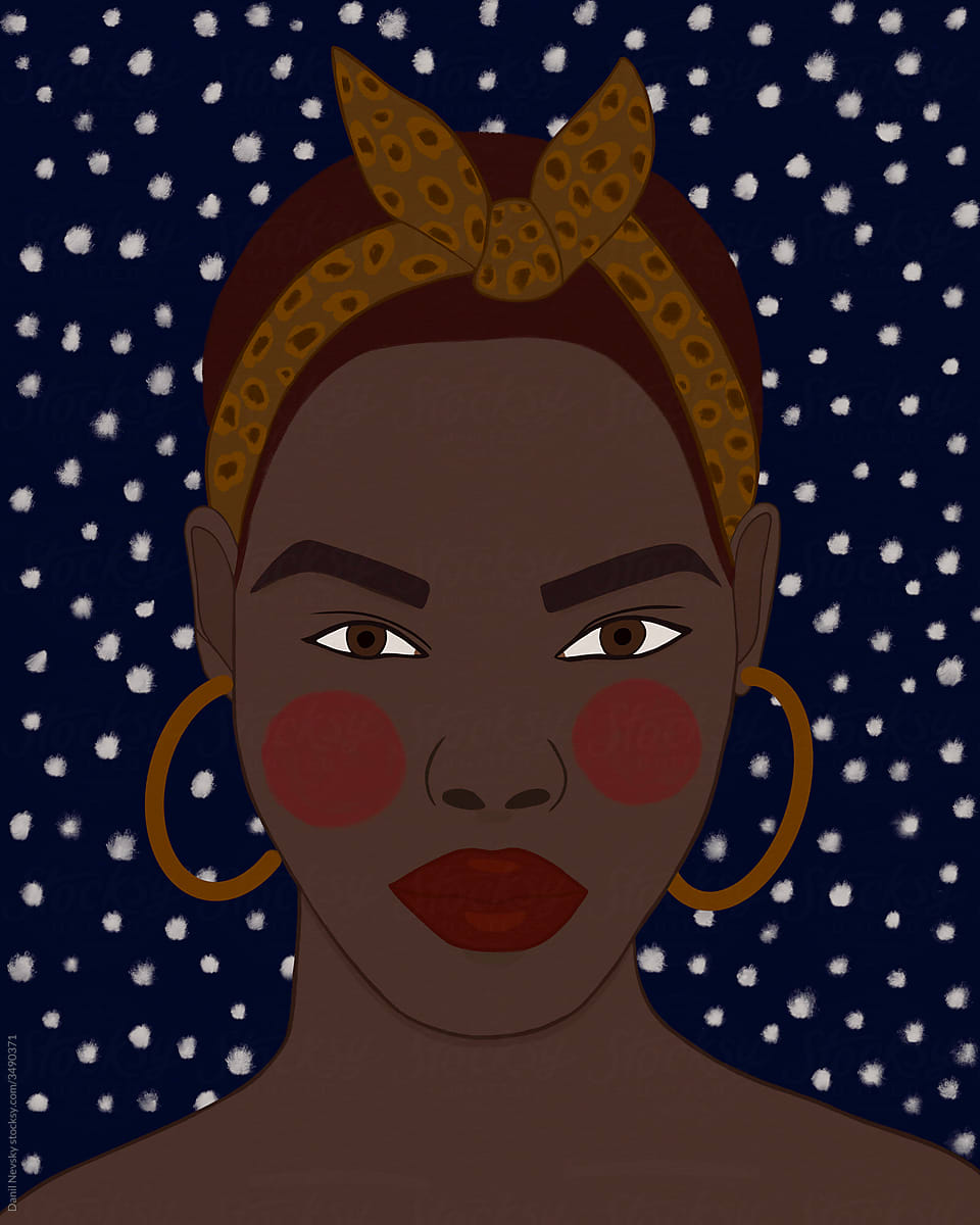 Black woman with stylish headband and earrings