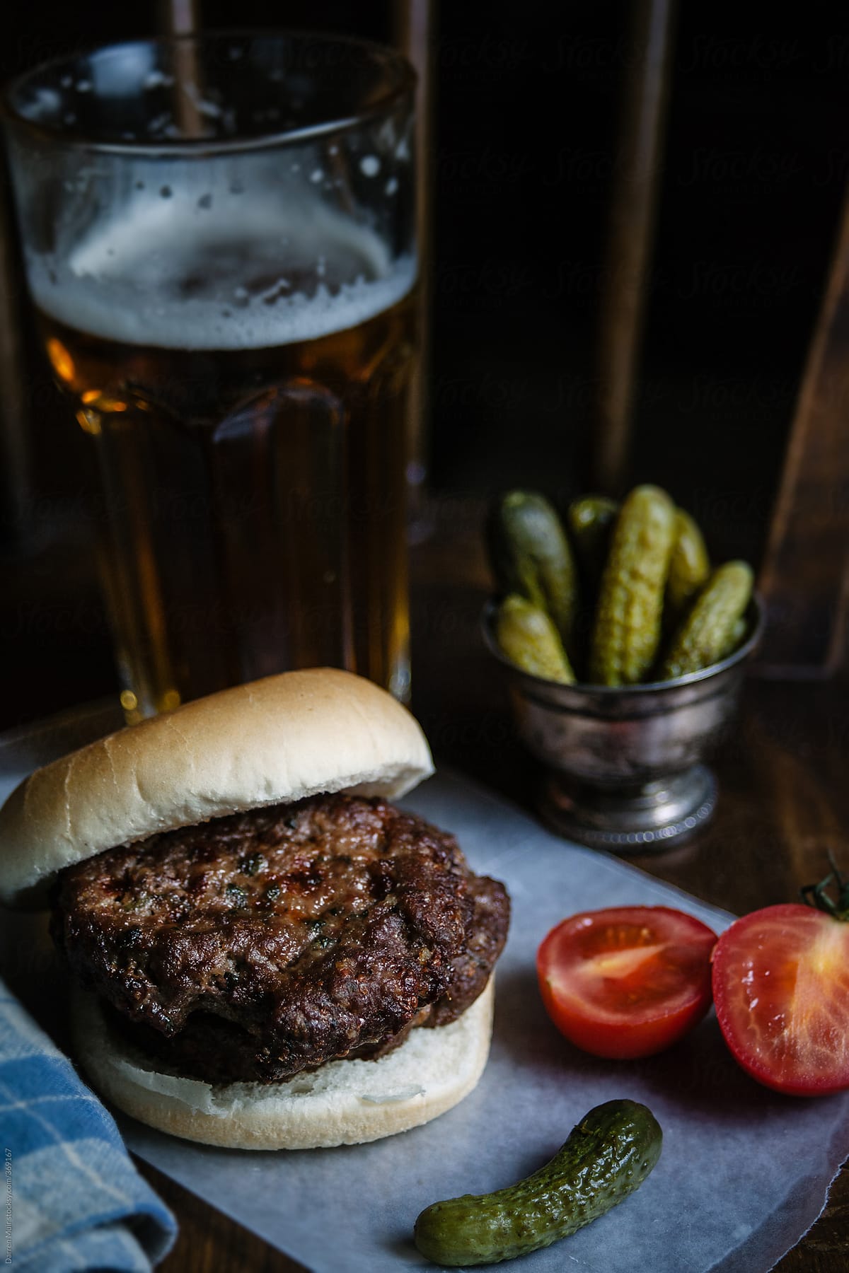 Brisket burger and a beer.