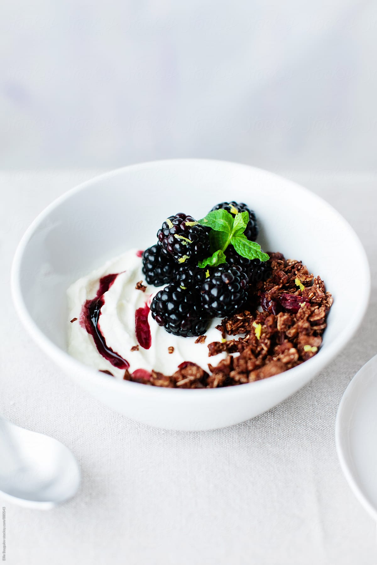 Chocolate granola with greek yogurt and berries