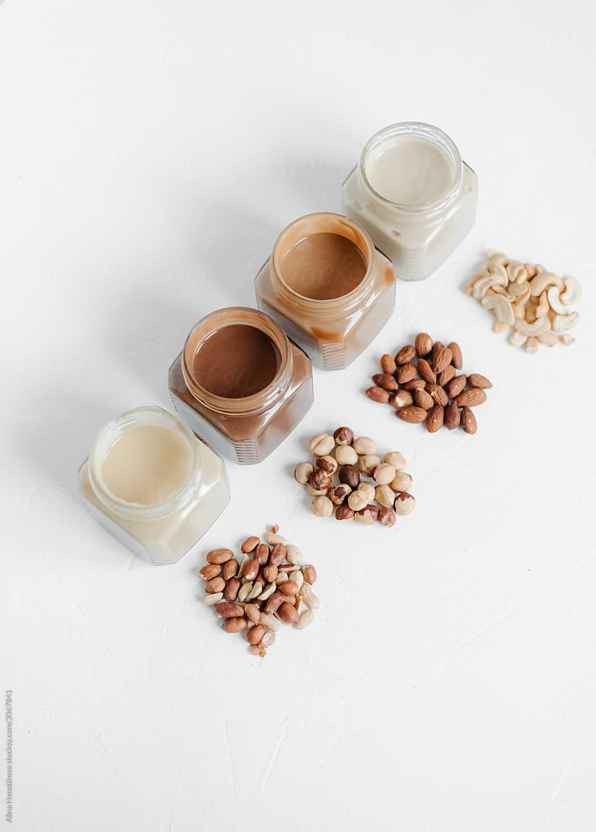 Various nut butter in jars