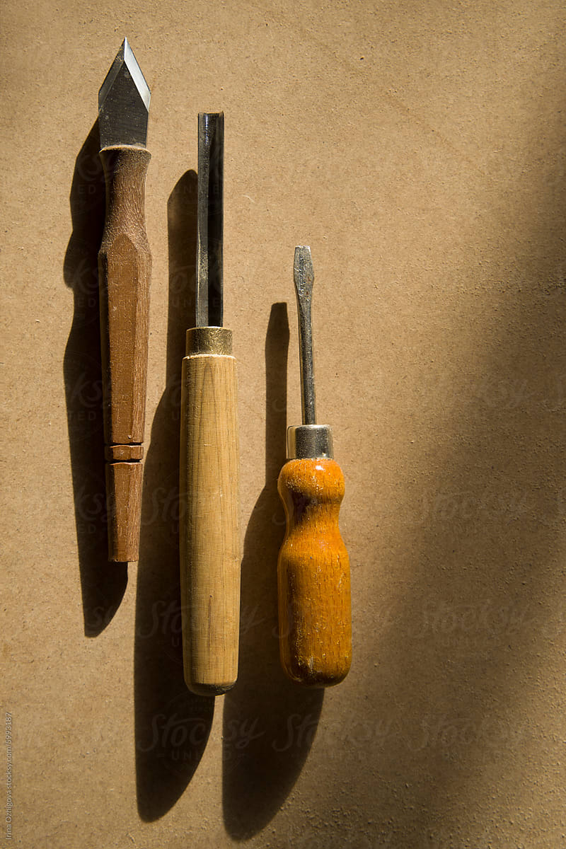 Workbench Tools Cast Shadows on a Brown Background