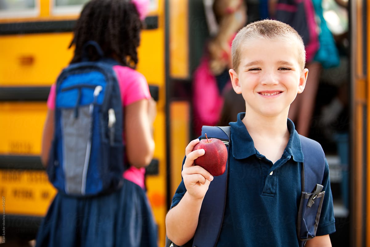 School Bus: Boy Brings Apple For Teacher