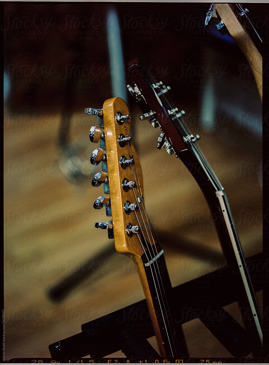 Close-Up of Guitars in an Electronic Music Studio