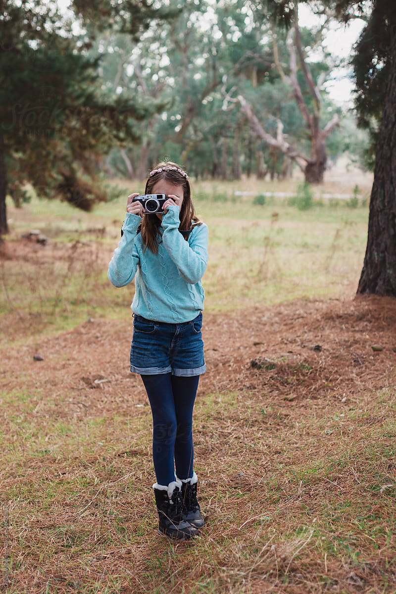 Tween Girl With Camera In A Forest By Gillian Vann Photography
