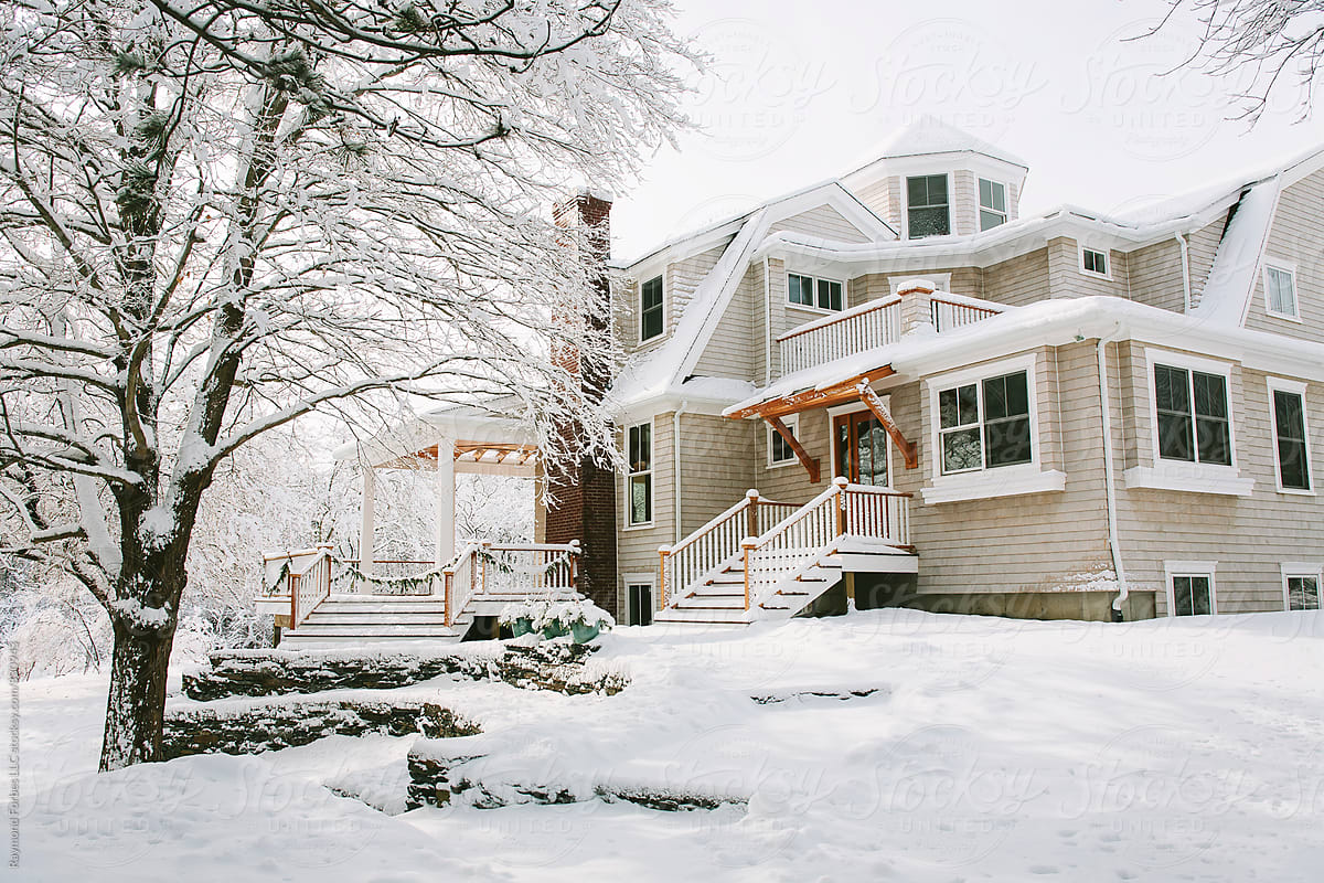Exterior of house in Winter with snow after the storm
