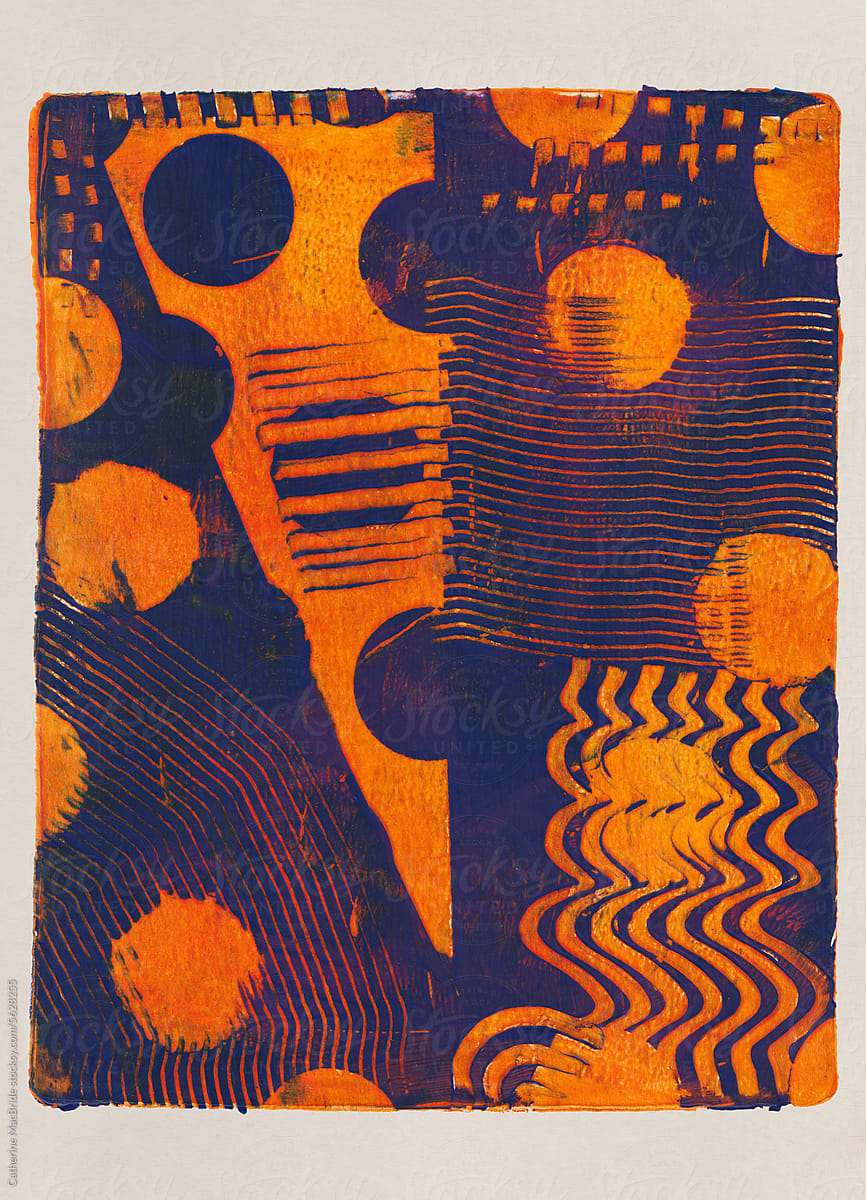 Orange and purple gel printed acrylic abstract