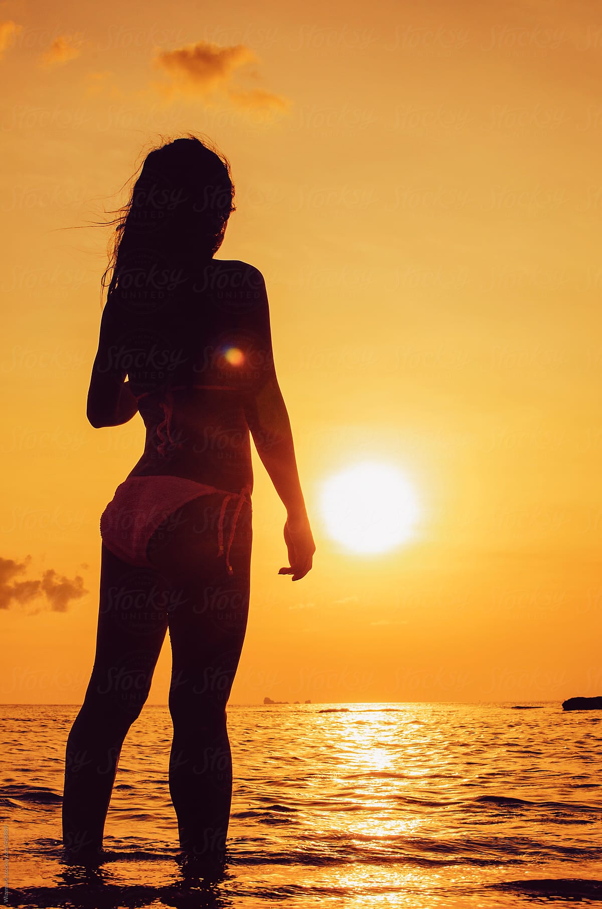 Silhouette Of A Hot Girl Standing On The Beach During