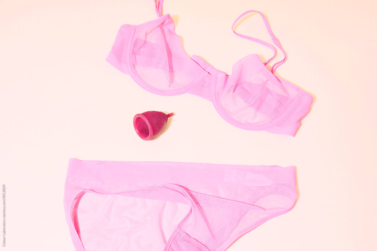 Period essentials: pink underpants and period cup /Normalizing period