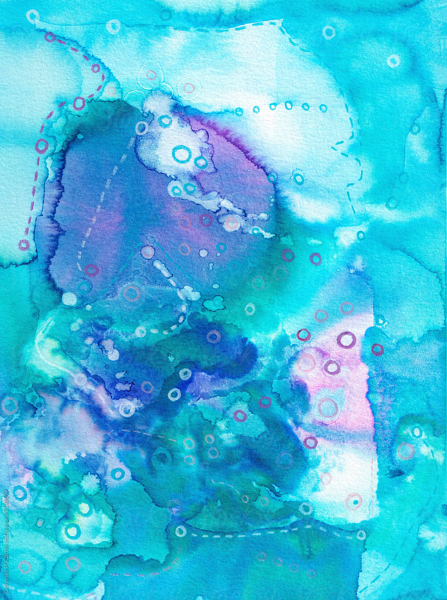 Colourful Abstract Watercolor Design with pencil detail