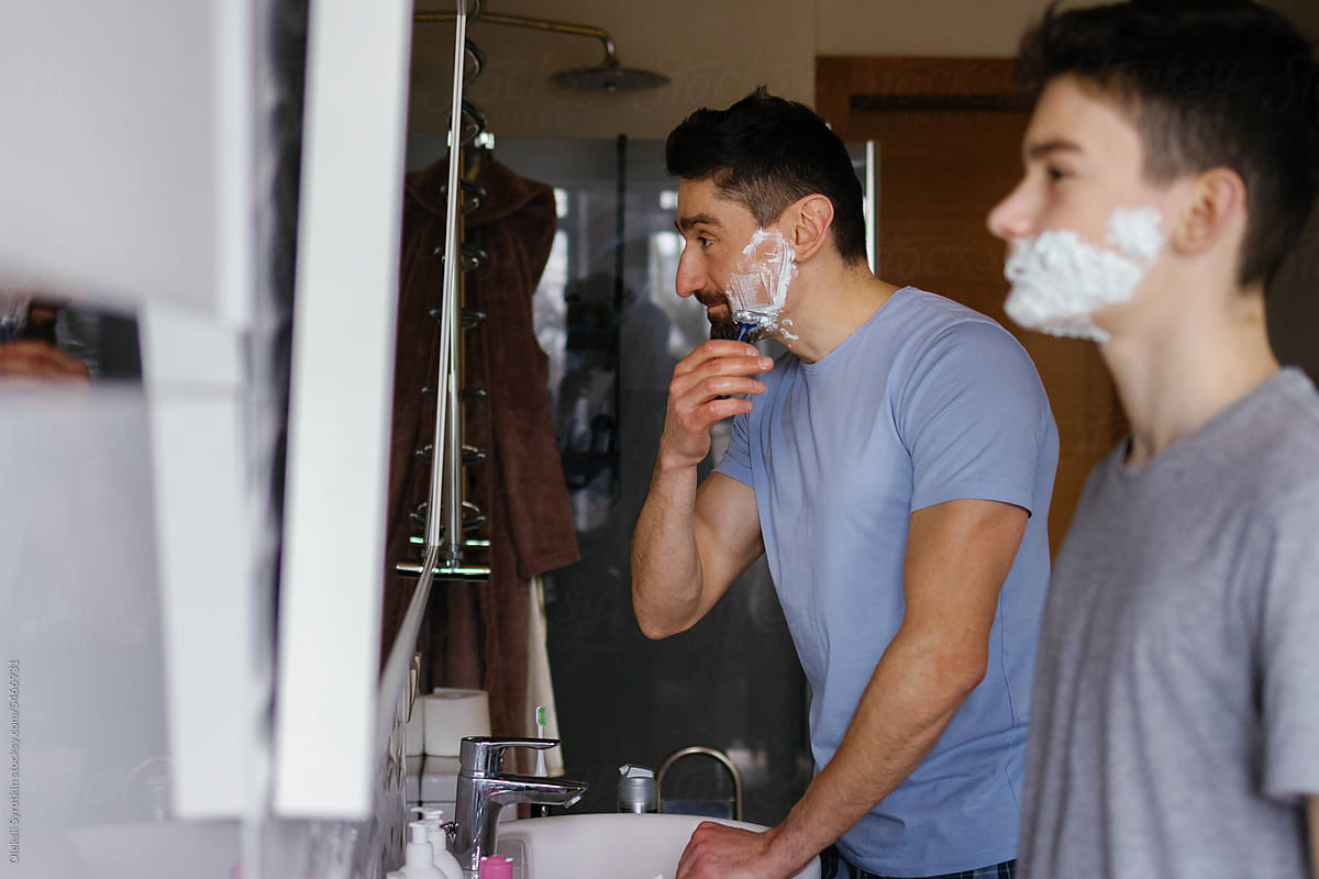 Role model dad son personal care bathroom shaving