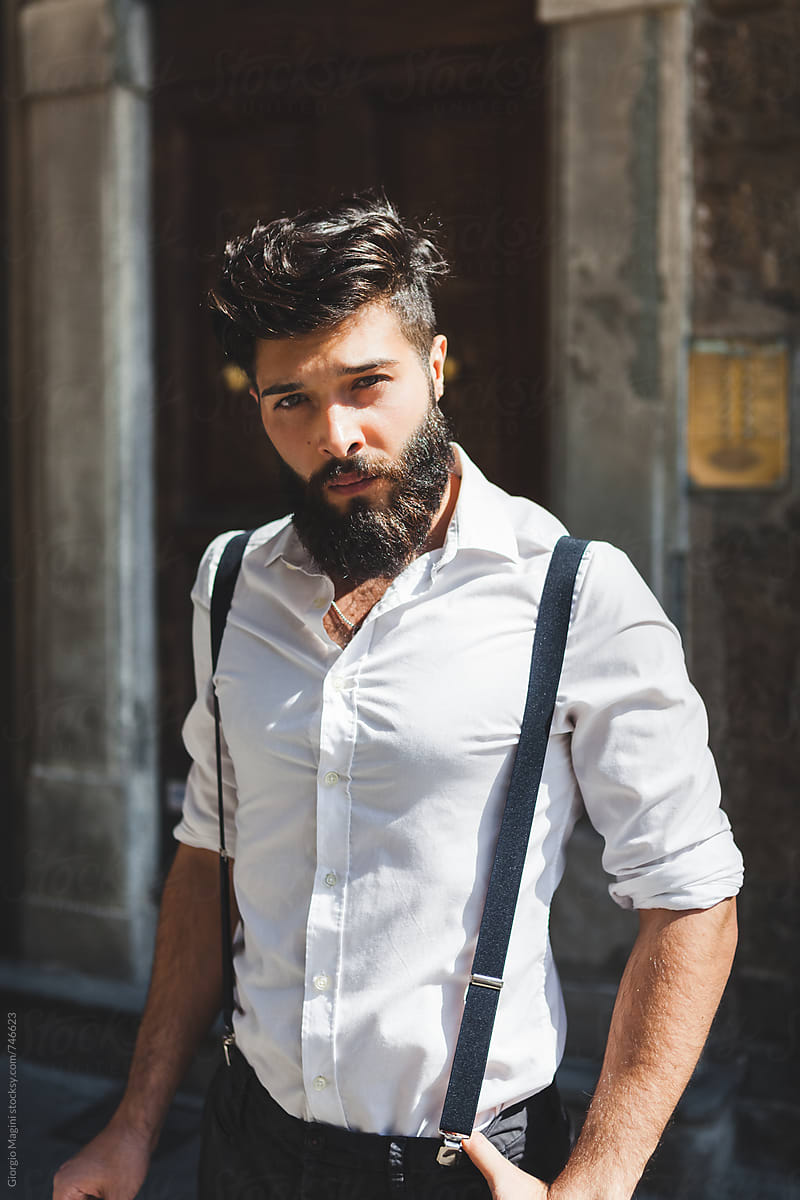 Attractive Young Italian Man With Black Beard Looking At Camera By 