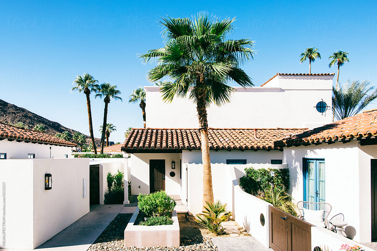 Luxurious White California Desert Villa With Palm Trees