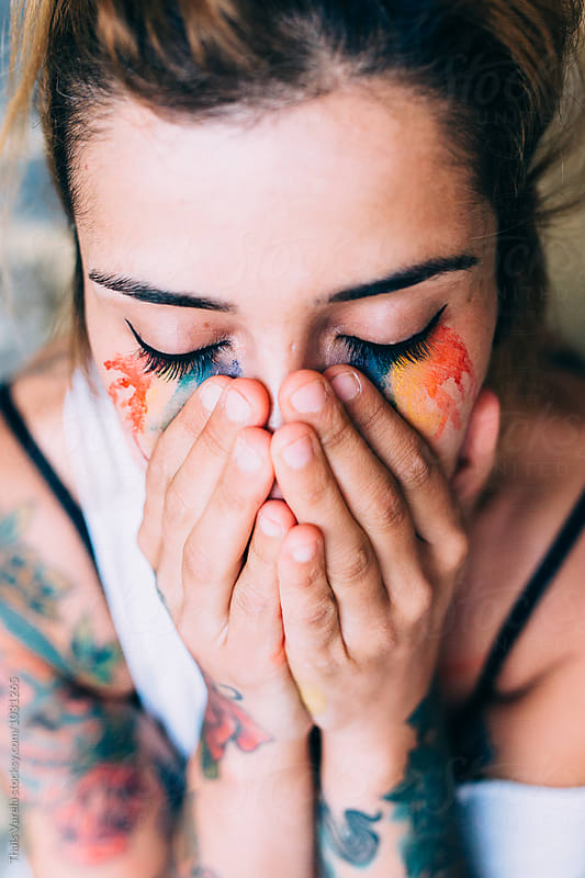 woman crying colors