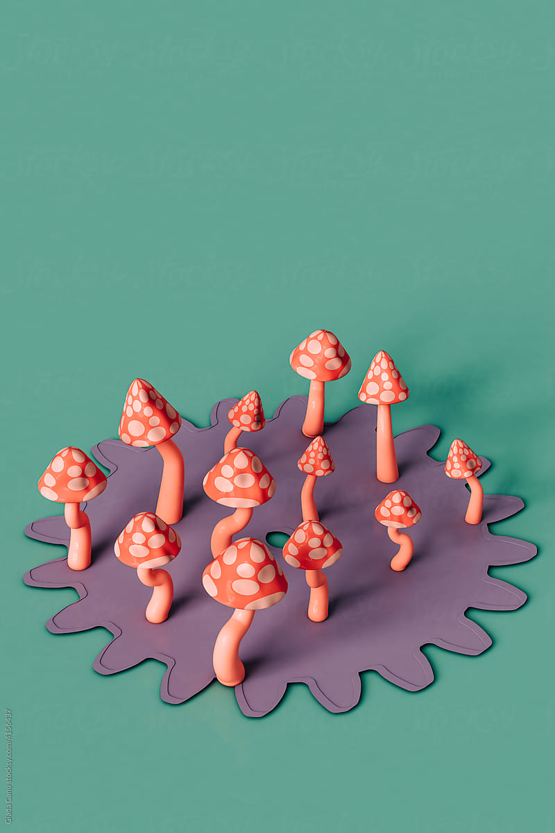 decorative mushrooms illustration with copy space