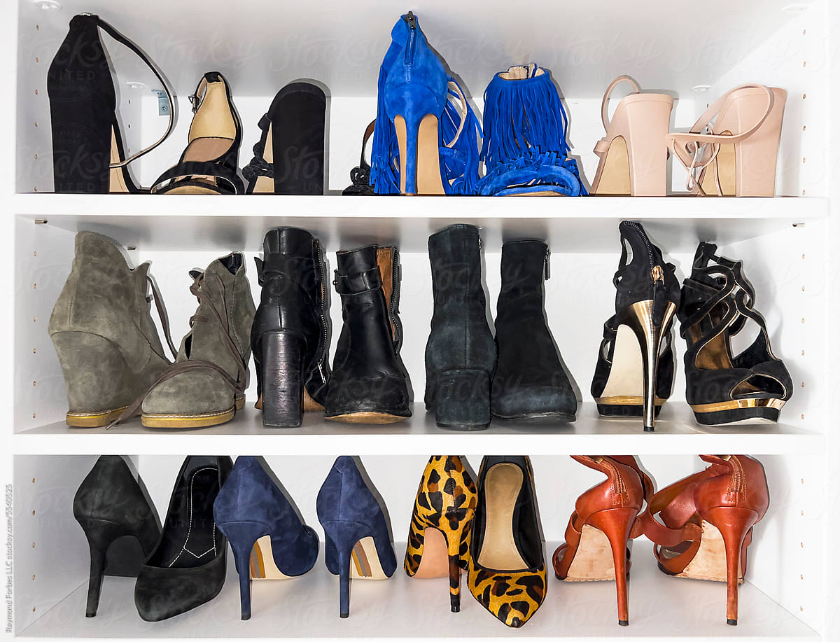 Luxury Fashion Women\'s High Heel fashion shoes on shelf in Closet