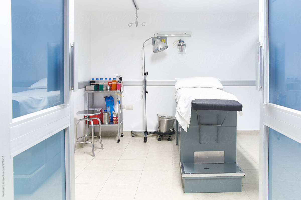 Examination room with bed in a hospital