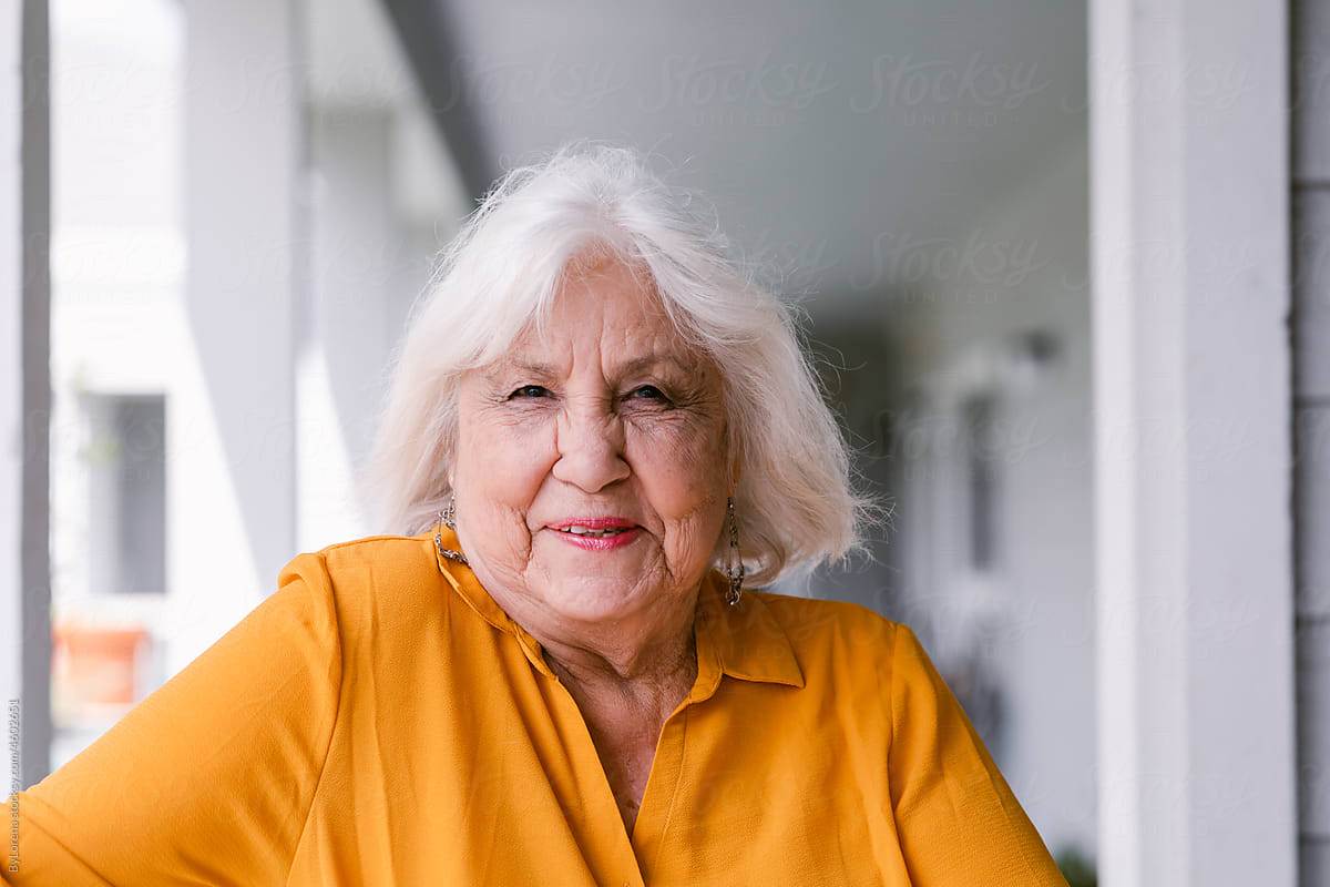 Senior woman at elderly housing apartment portrait