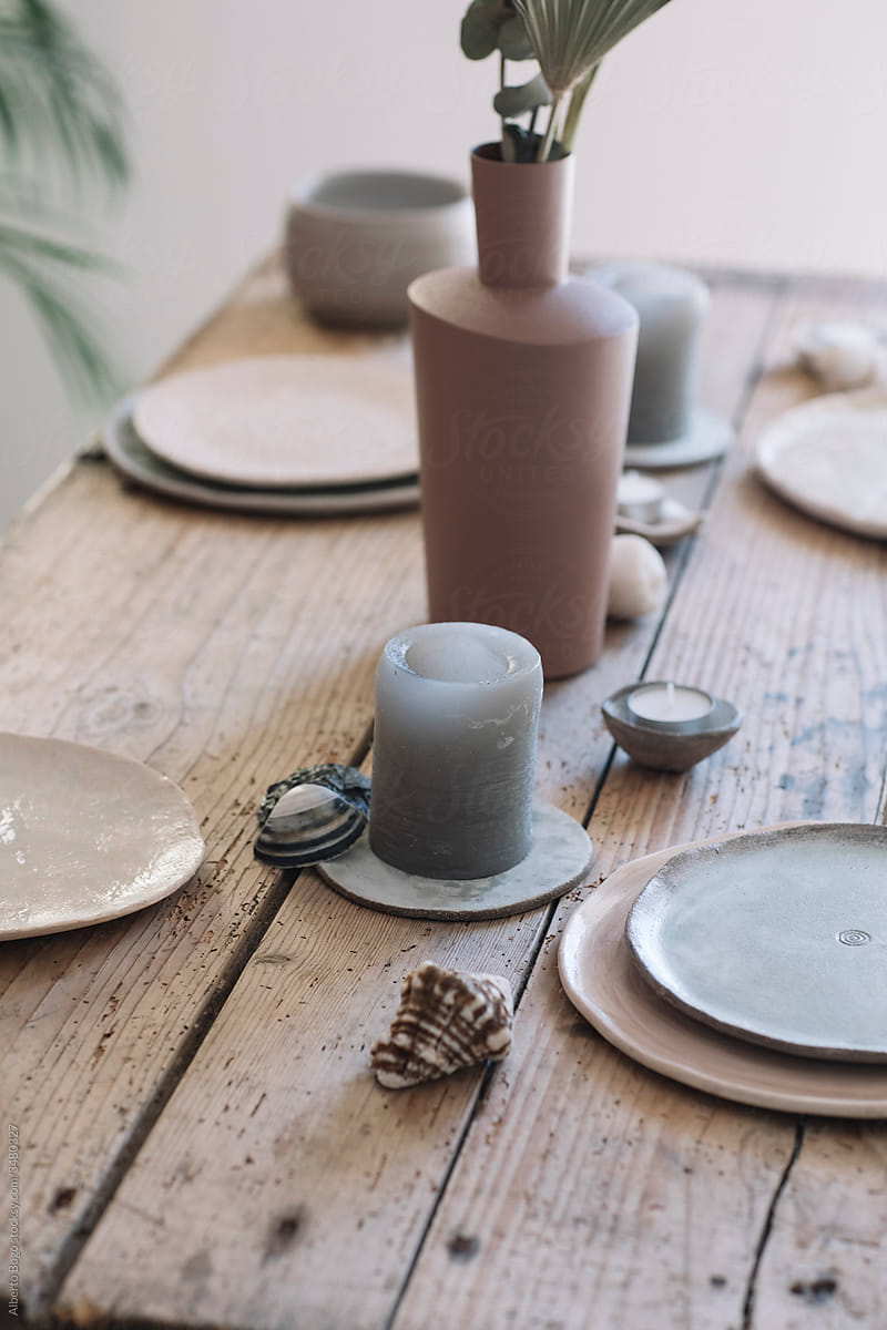 Table set with handmade ceramic tableware