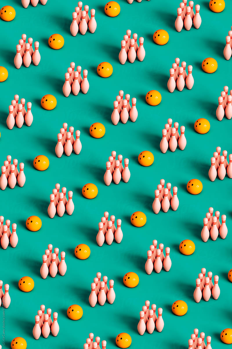 pattern of bowling pins and balls