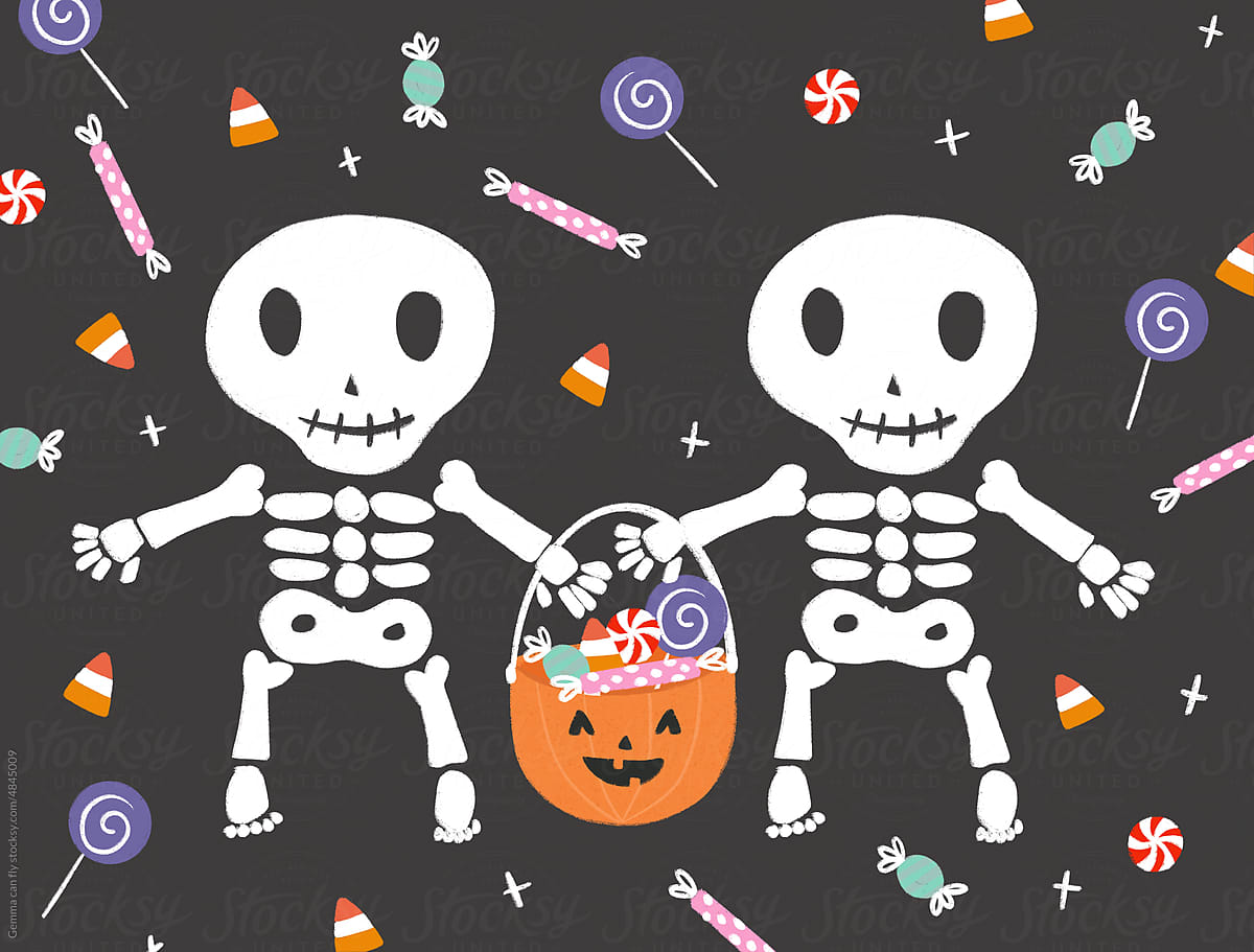 Skeleton spooky  Halloween illustration