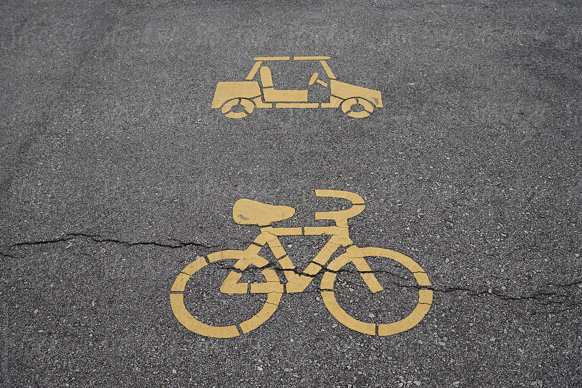 Bicycle and electric car lane sign