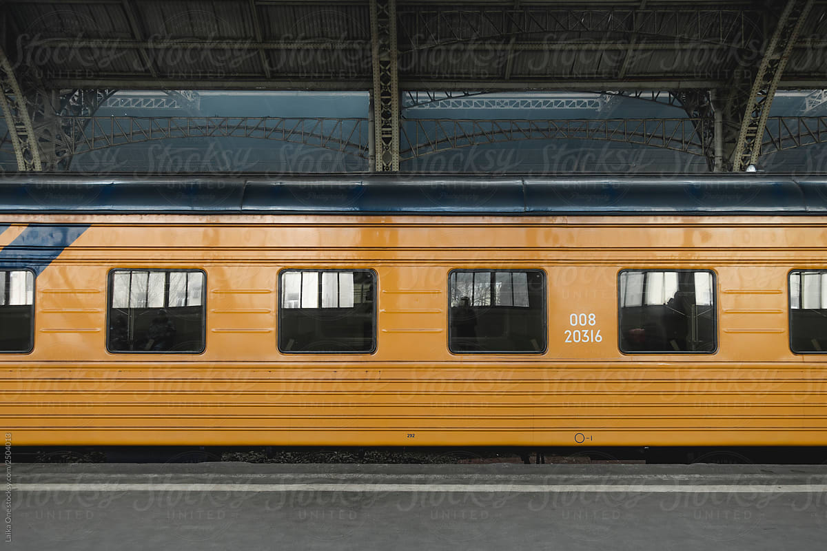 A train  waiting in the Russian railway station