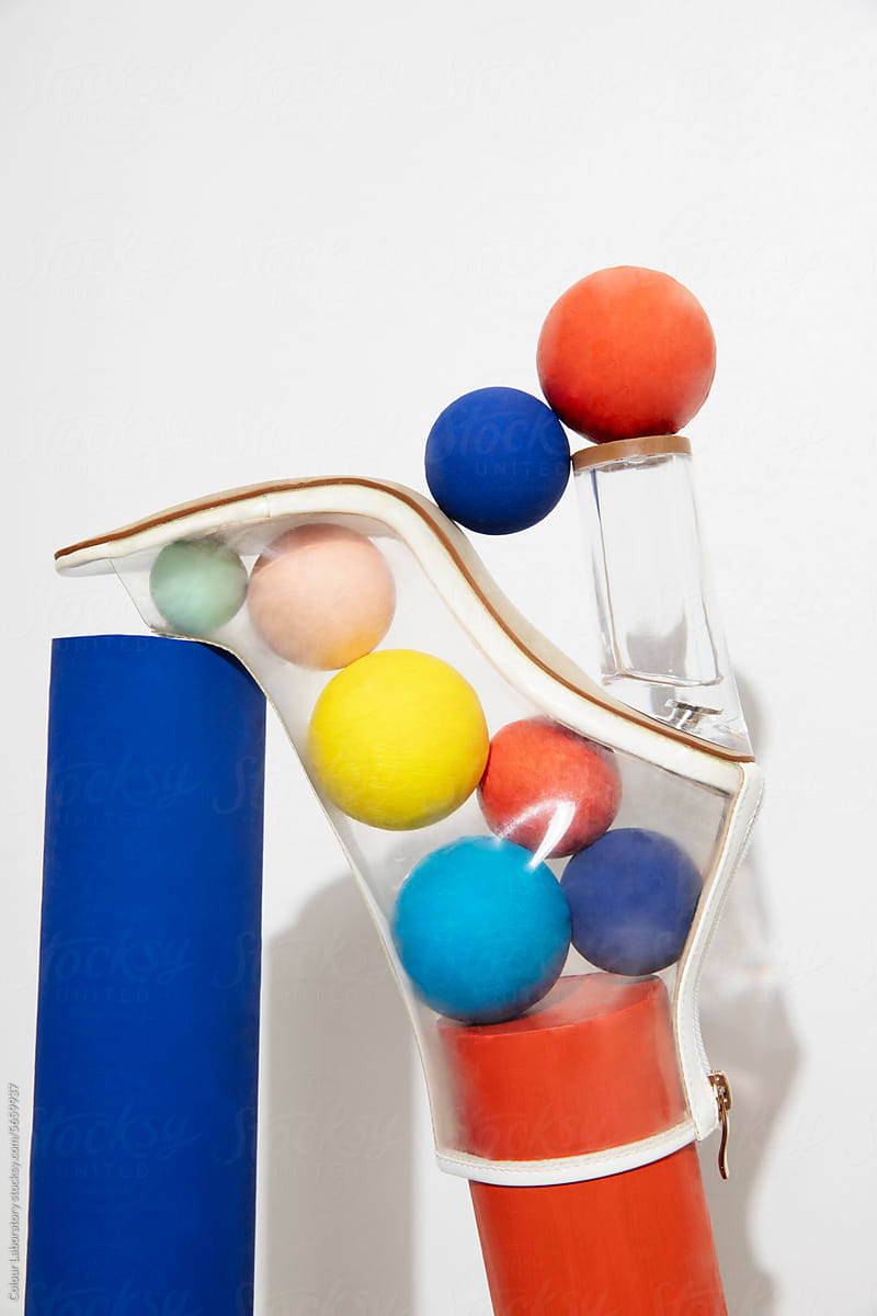 Transparent clear plastic heel with colorful balls/bubbles inside