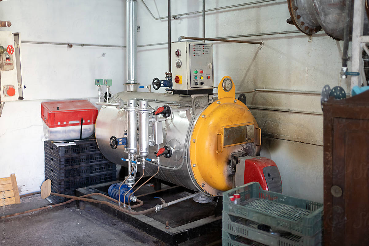 Metallic Steam Boiler In A Cheese Factory.