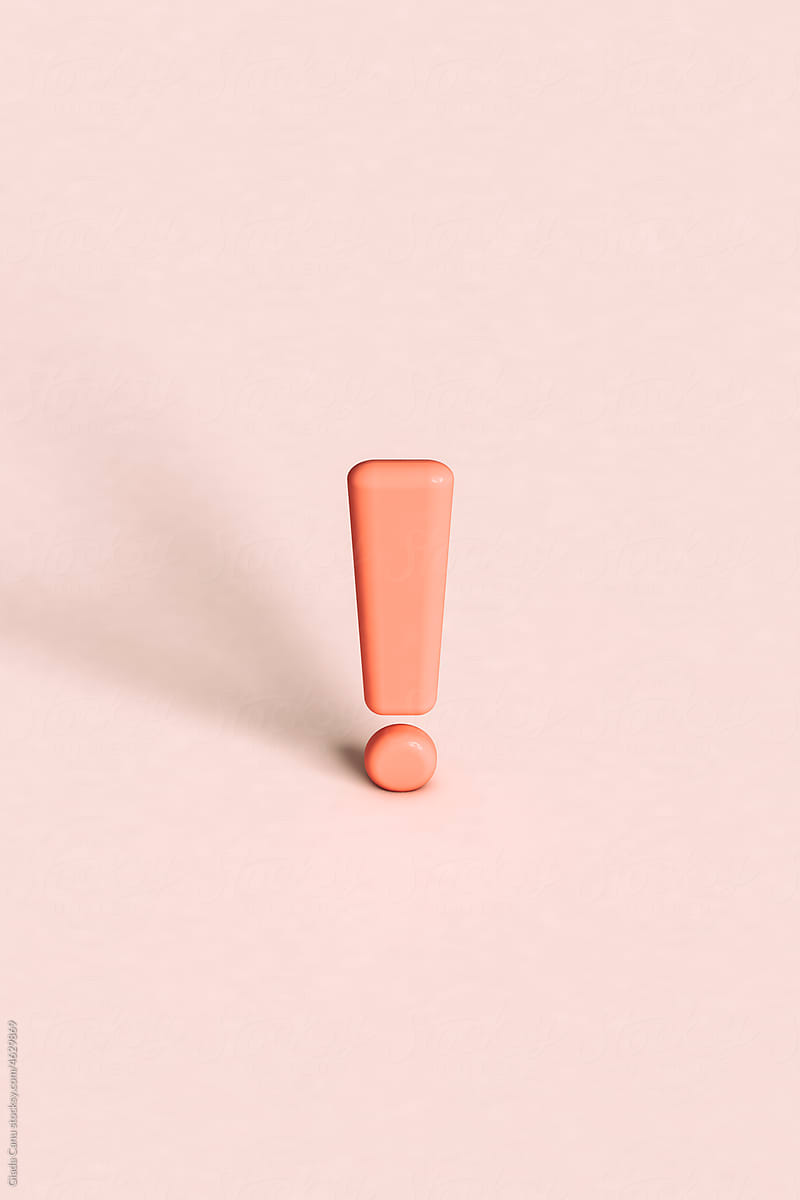 a pink exclamation point. 3d render