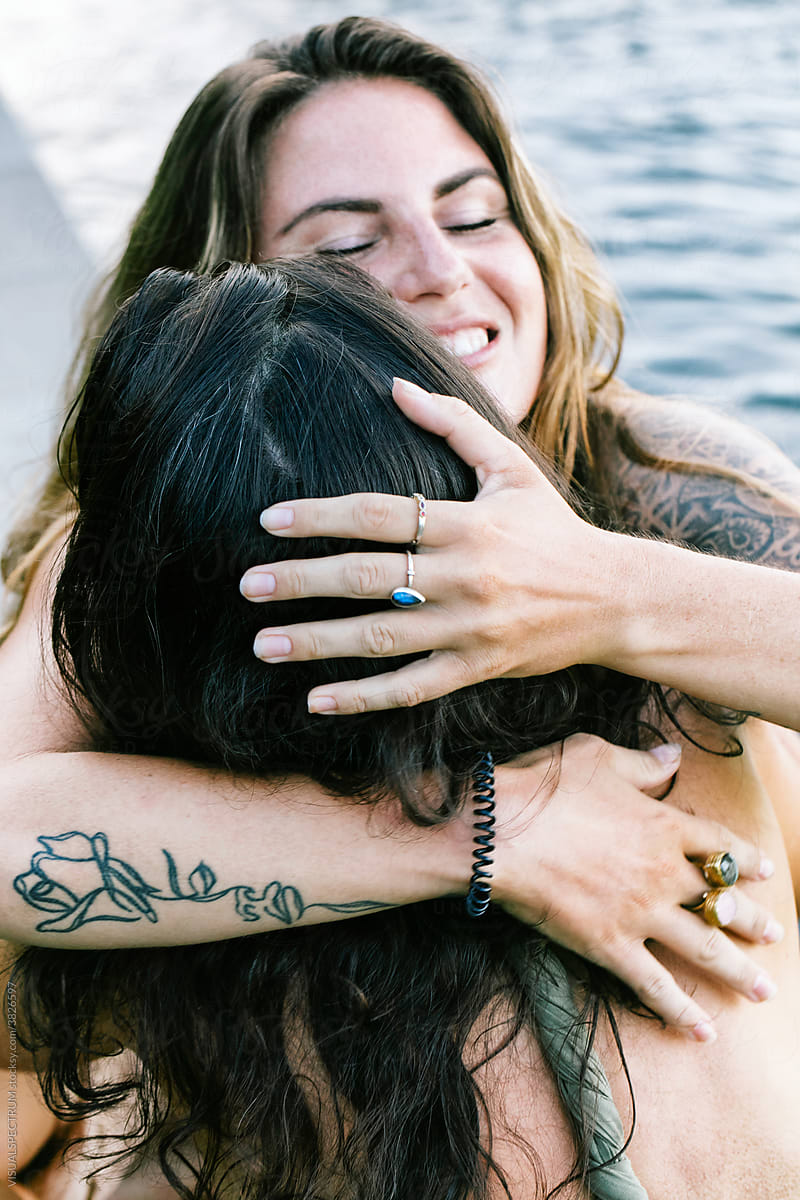 Closeup of Two Women Hugging With Love
