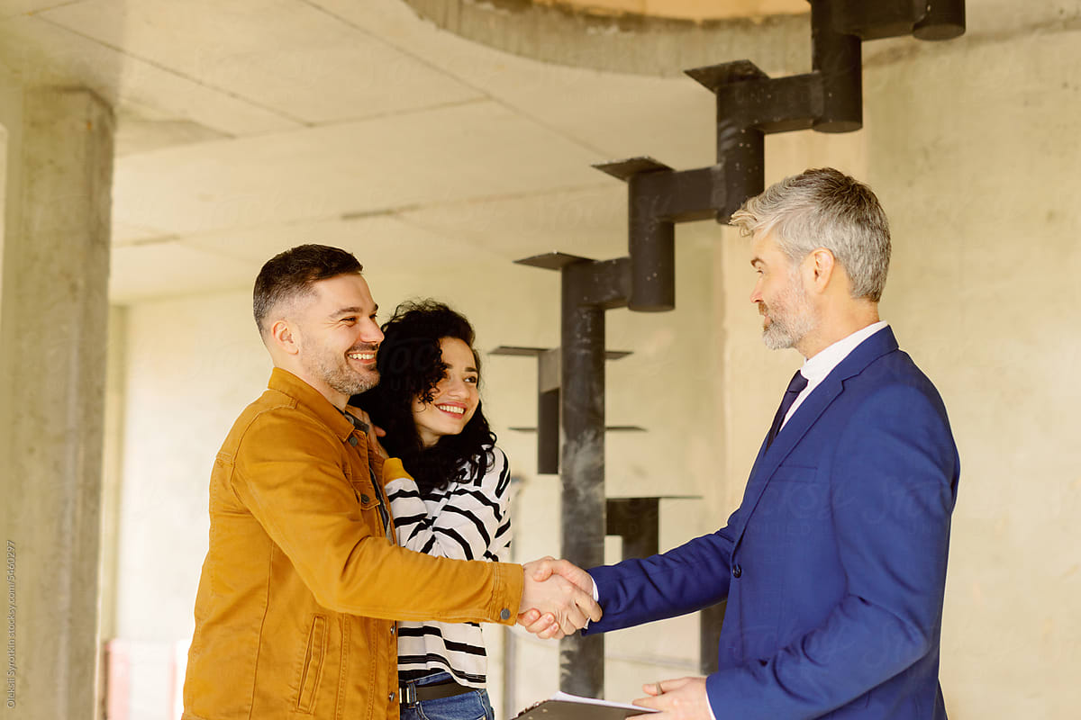 Businessman Customers Deal Handshake Construction Site