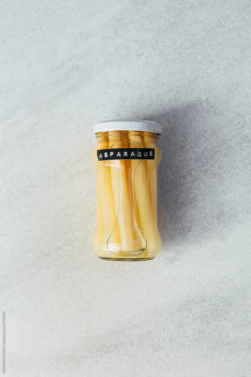 Jar of marinated asparagus