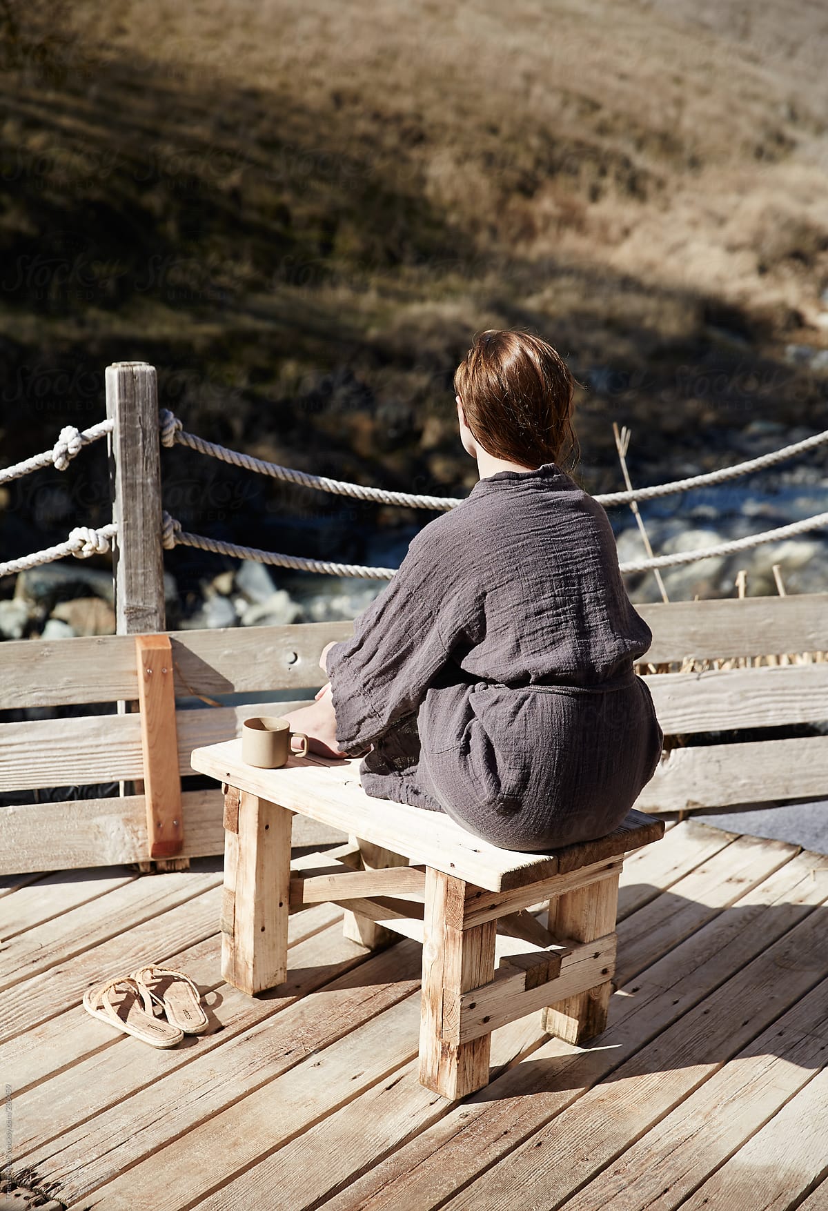 Woman enjoying view at Japanese hot springs