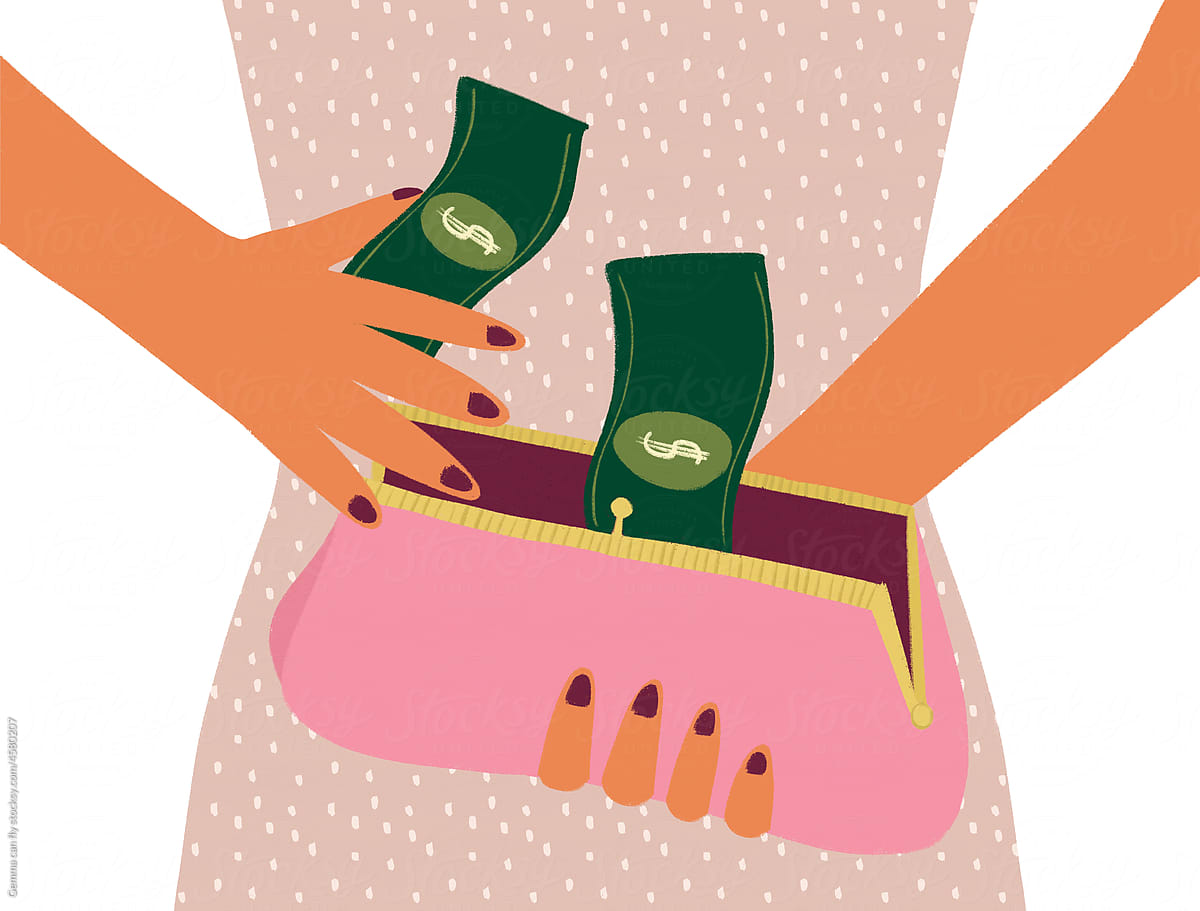 Dollar Money to pay from a woman’s purse. illustration