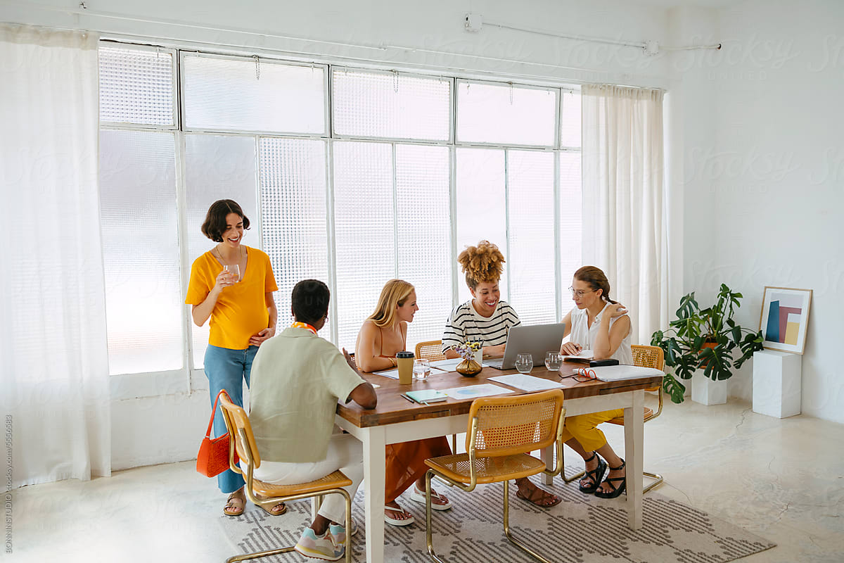Female team in a business meeting in a bright office