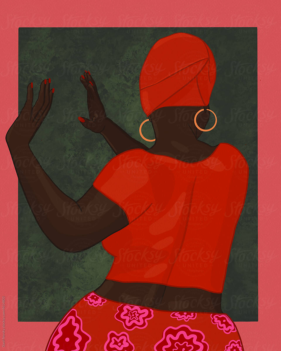 Illustration of dancing indigenous black lady