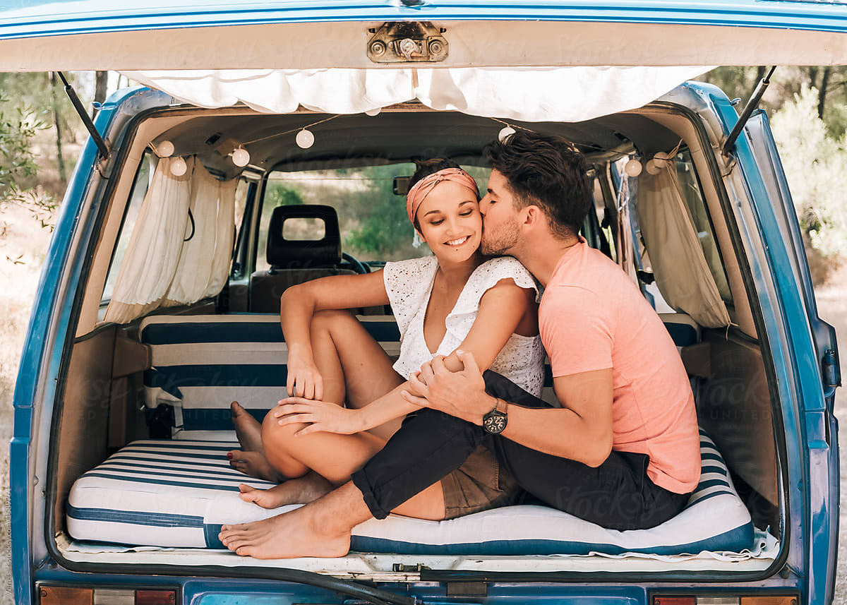 Young couple in a van