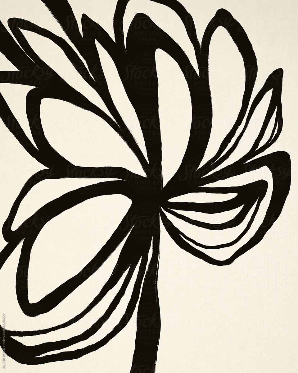 Abstract Drawing Of A Large Black Flower