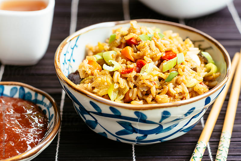 Vegetable Fried Rice with Asian Plum Sauce