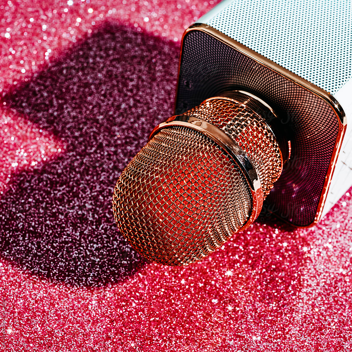 elegant microphone on a pink background