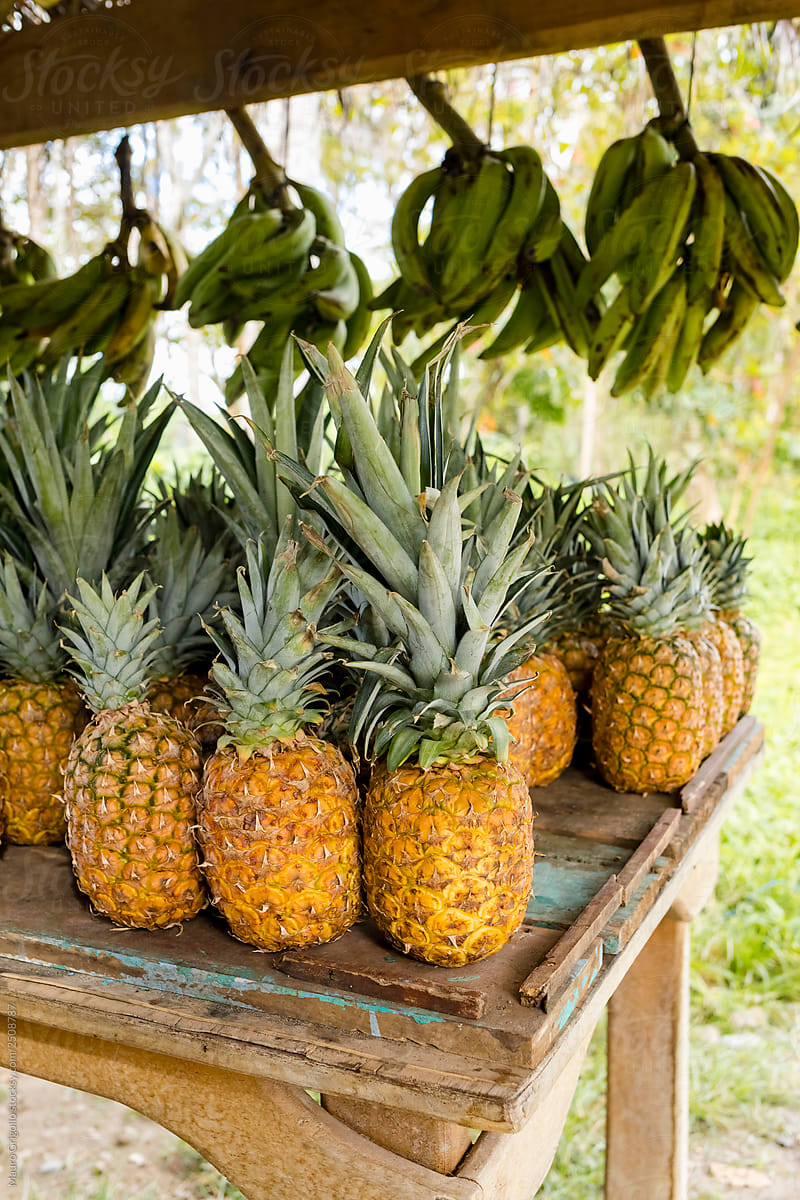 Fresh Pineapples on sale in a market