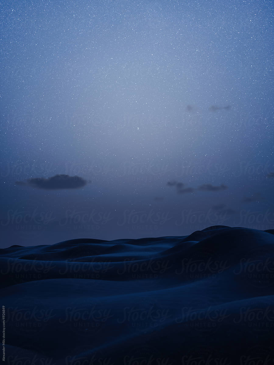 Desert hills and dunes at night